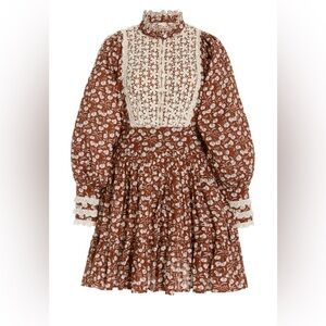 ByTiMo Charming Brown and Cream Cotton Floral Mini Dress